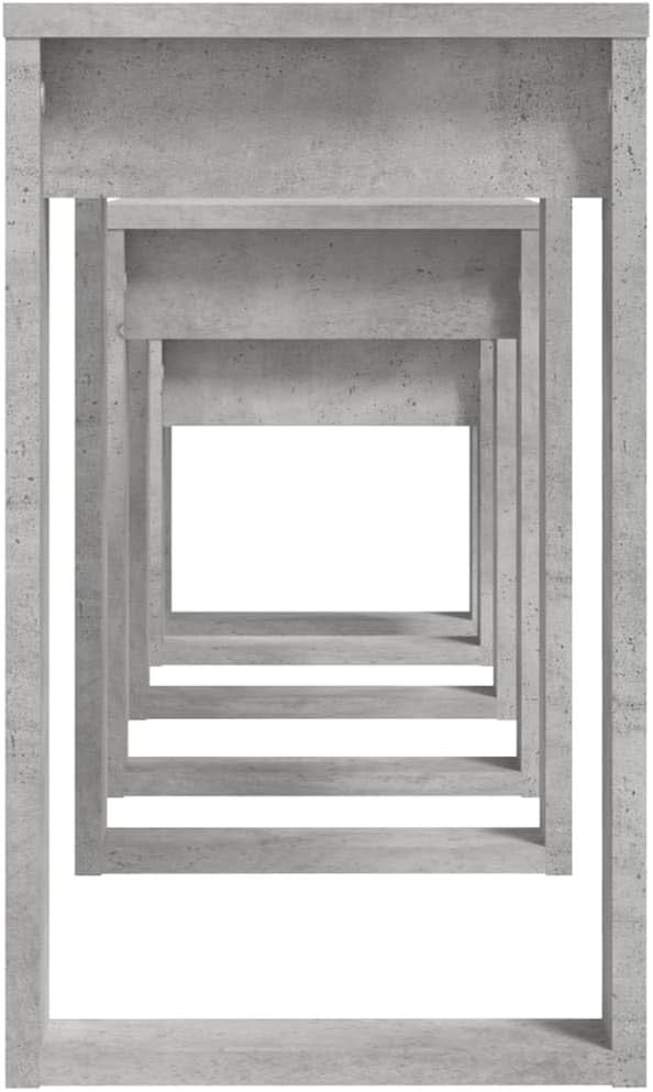 Space Saving Nesting End Side Coffee Tables Set Concrete Grey Engineered Wood