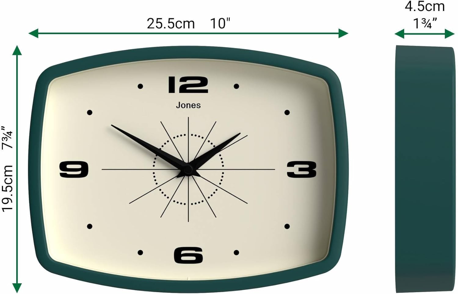 Retro 25cm Wall Clock Rectangle Silent Modern Kitchen Living Room Home Decor