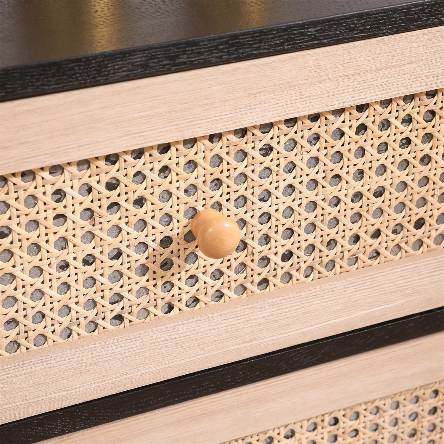 Black Frame Rattan Chest 3 Drawer Storage Cabinet Wood Dresser 80cm