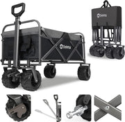 Black/Grey Heavy Duty Folding Wagon 440lb Trolley Cart w/ Wide Wheels & Brake