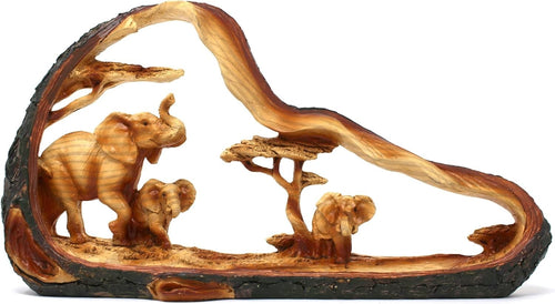 Elephant Family Ornament 31cm Resin Wildlife Sculpture Rustic Home Decor Gift