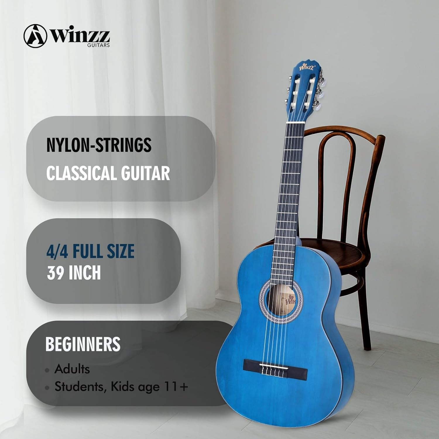 Full Size 4/4 Classical Guitar 39in Starter Kit with Accessories