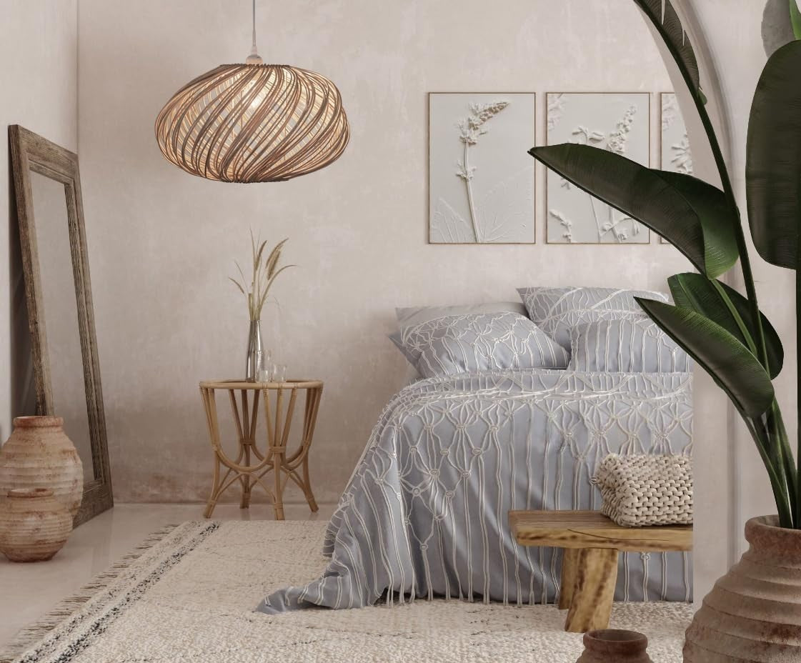 Natural Rattan Lampshade 45cm Boho Wicker Pendant Ceiling Light Shade