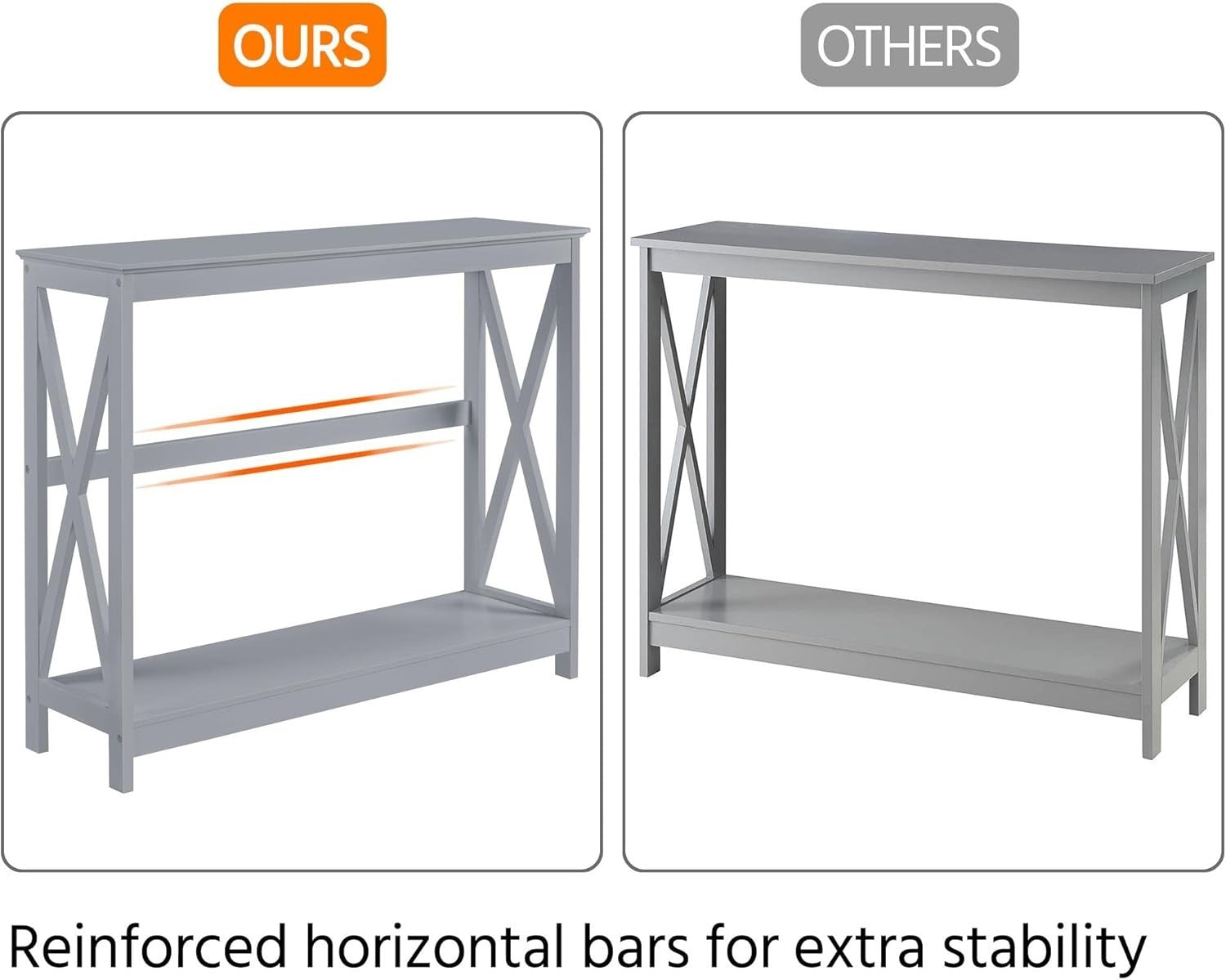 Slim 2-Tier Grey Console Table with X-Frame for Hallway & Living Room