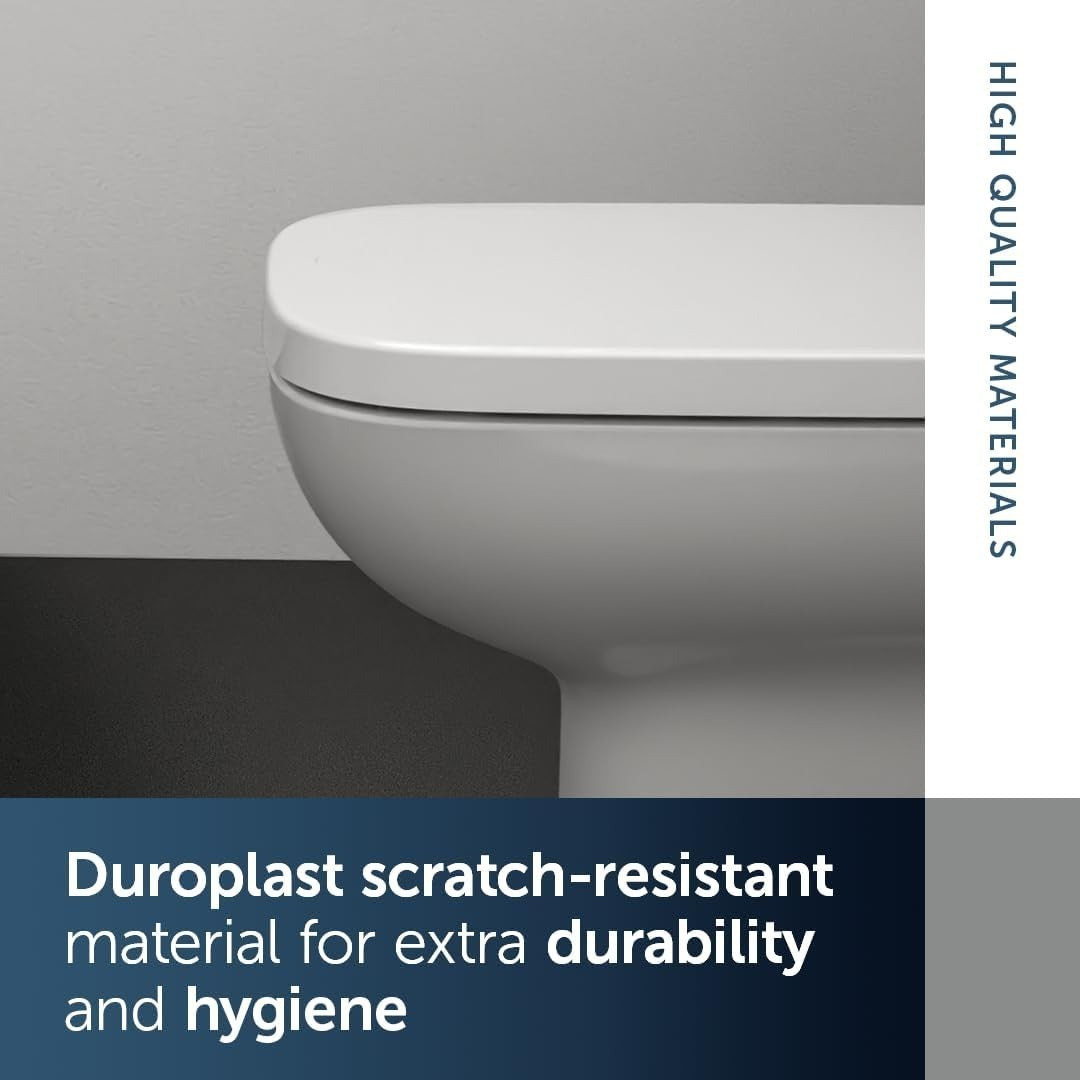 Square WC Toilet Seat White Wrapover Soft Close Quick Release Duroplast