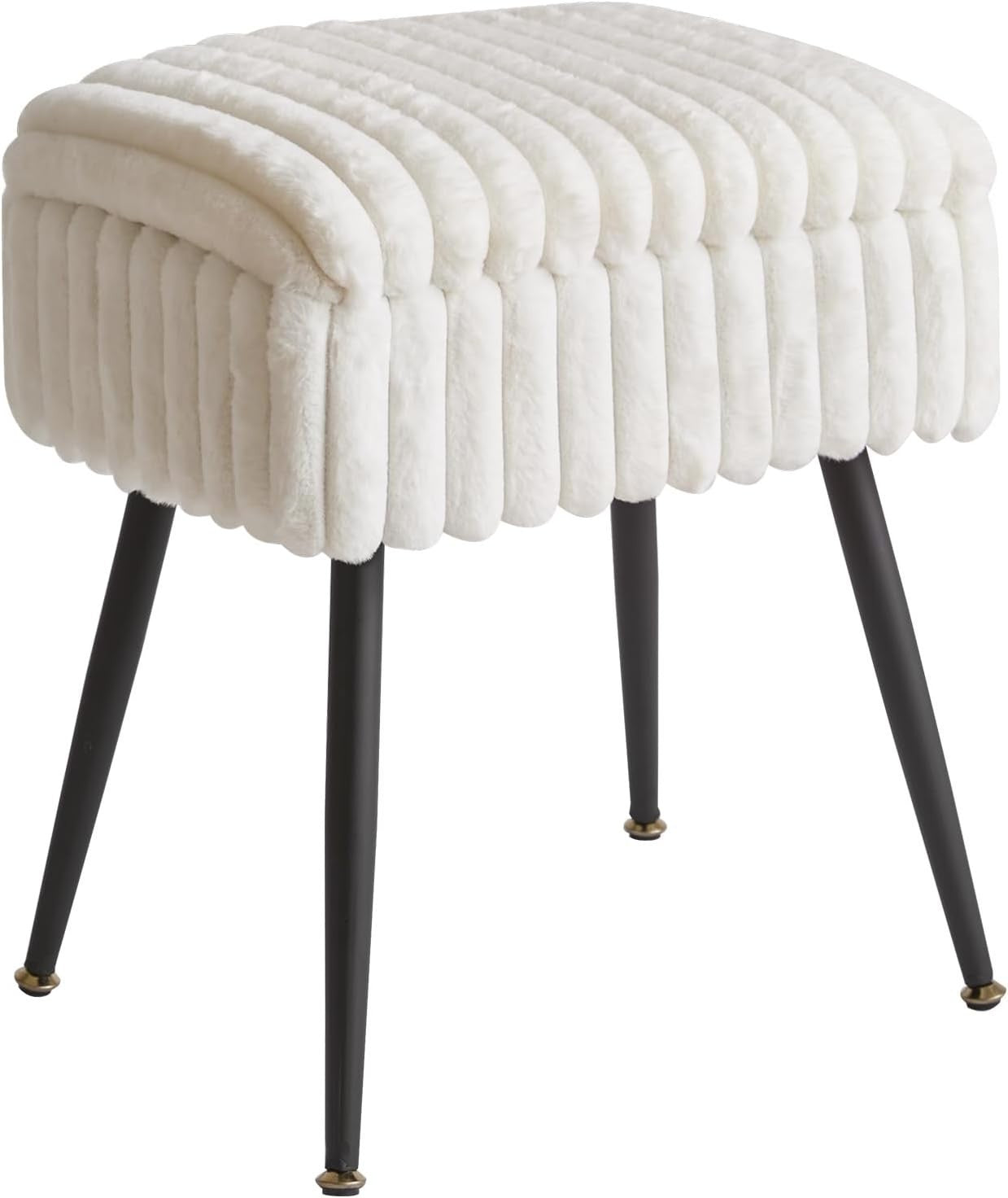 White Velvet Vanity Stool with Storage – Rectangular Ottoman for Bedroom