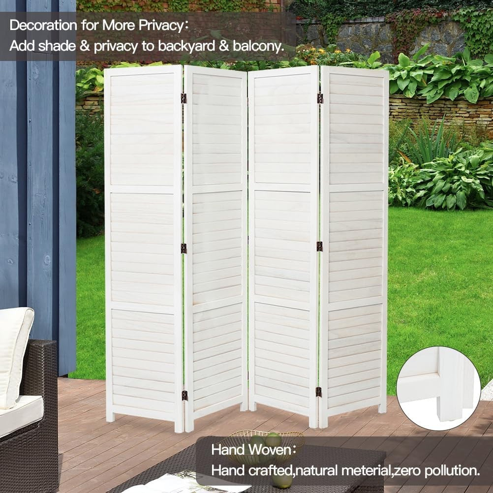 White 4 Panel Wooden Folding Room Divider Privacy Screen for Home Office 170cm