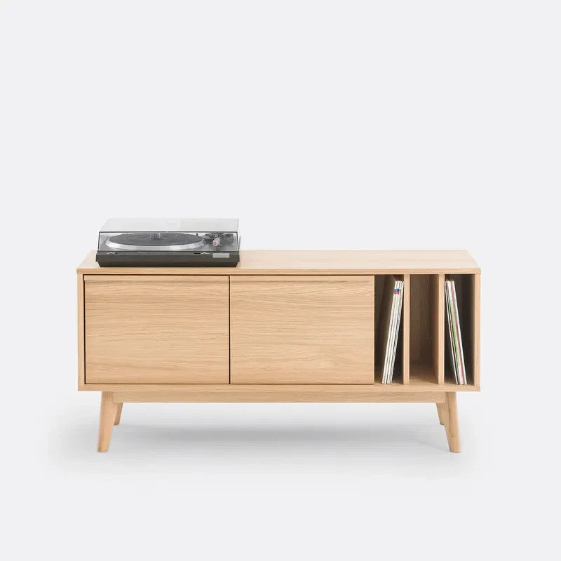 Oak Vinyl Record Cabinet Sideboard Unit – Mid Century Retro Storage