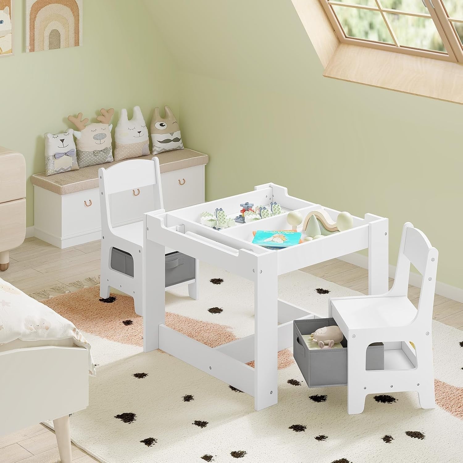 3-in-1 Kids Table & Chair Set with Storage Boxes, Space-Saving Bench