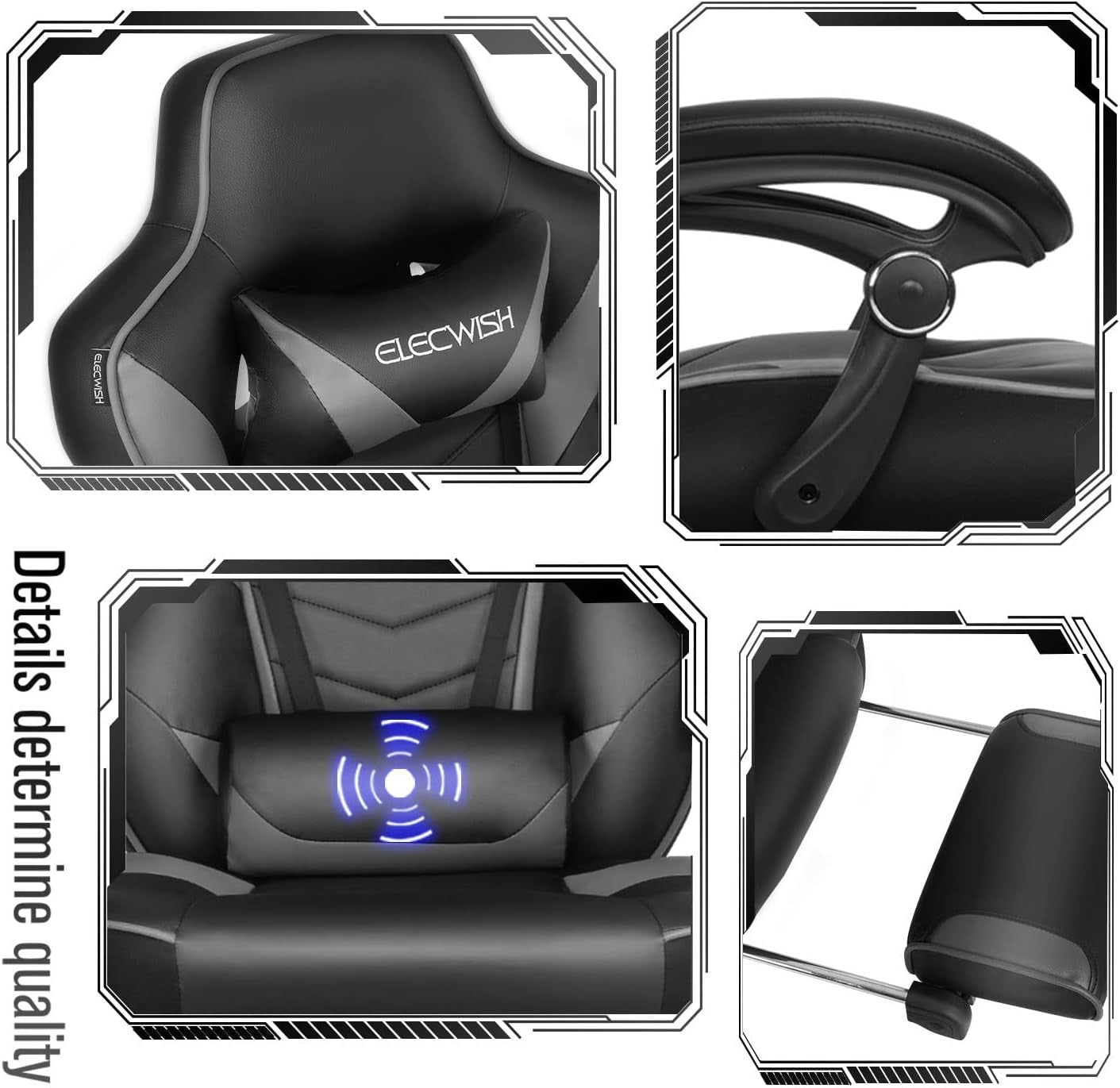 Gaming Chair with Massage & Footrest Reclining Ergonomic Grey