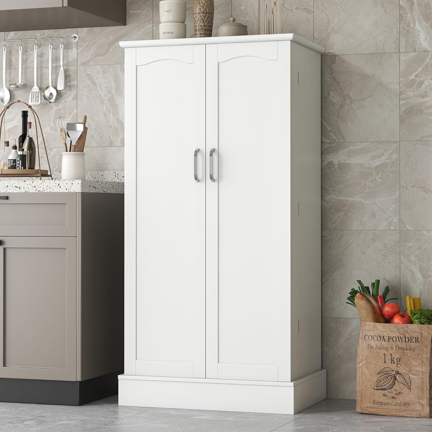 Kitchen Pantry Cupboard Cabinet White Adjustable Storage Organizer