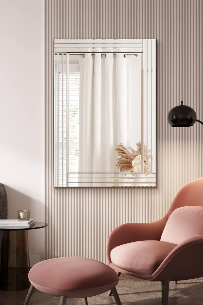 Modern Frameless Beveled Glass Wall Mirror 100x70cm Sleek Design
