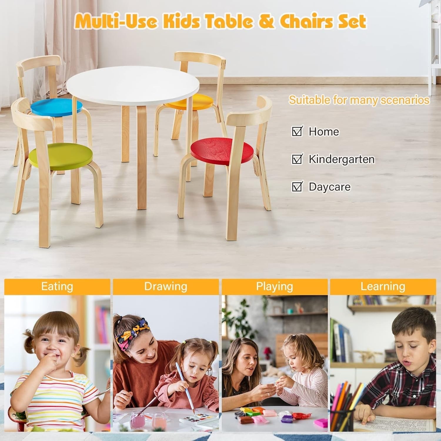 Kids 5-Piece Wooden Activity Table & Chairs Set – Safe, Durable, Space-Saving