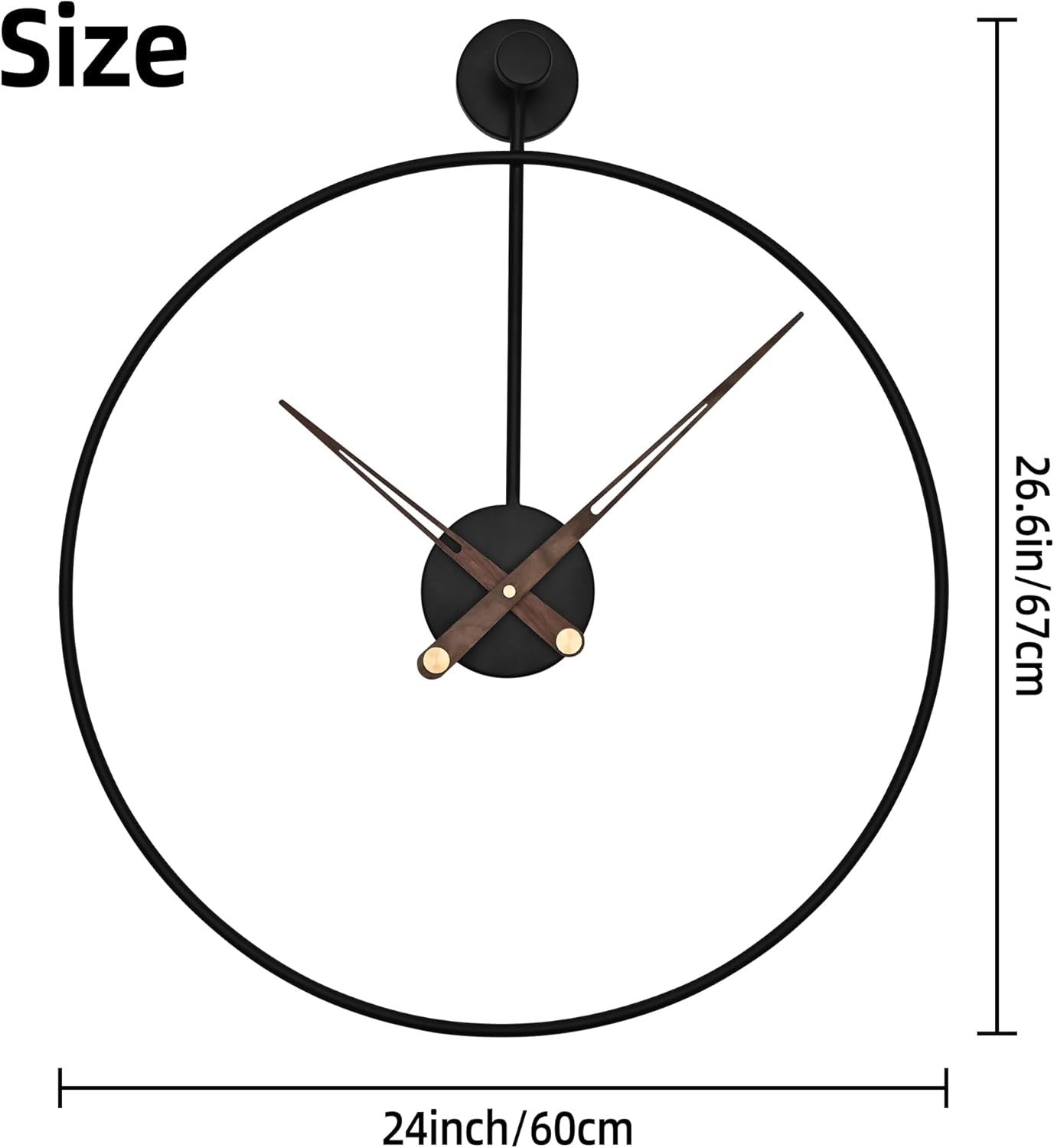60cm Large Modern Black Metal Wall Clock Silent Non-Ticking Minimalist Round