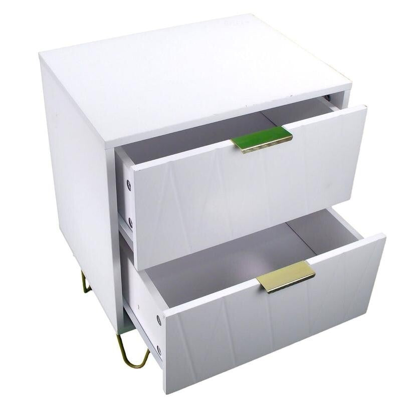 Modern White 2 Drawer Bedside Table with Gold Legs – Bedroom Side Cabinet