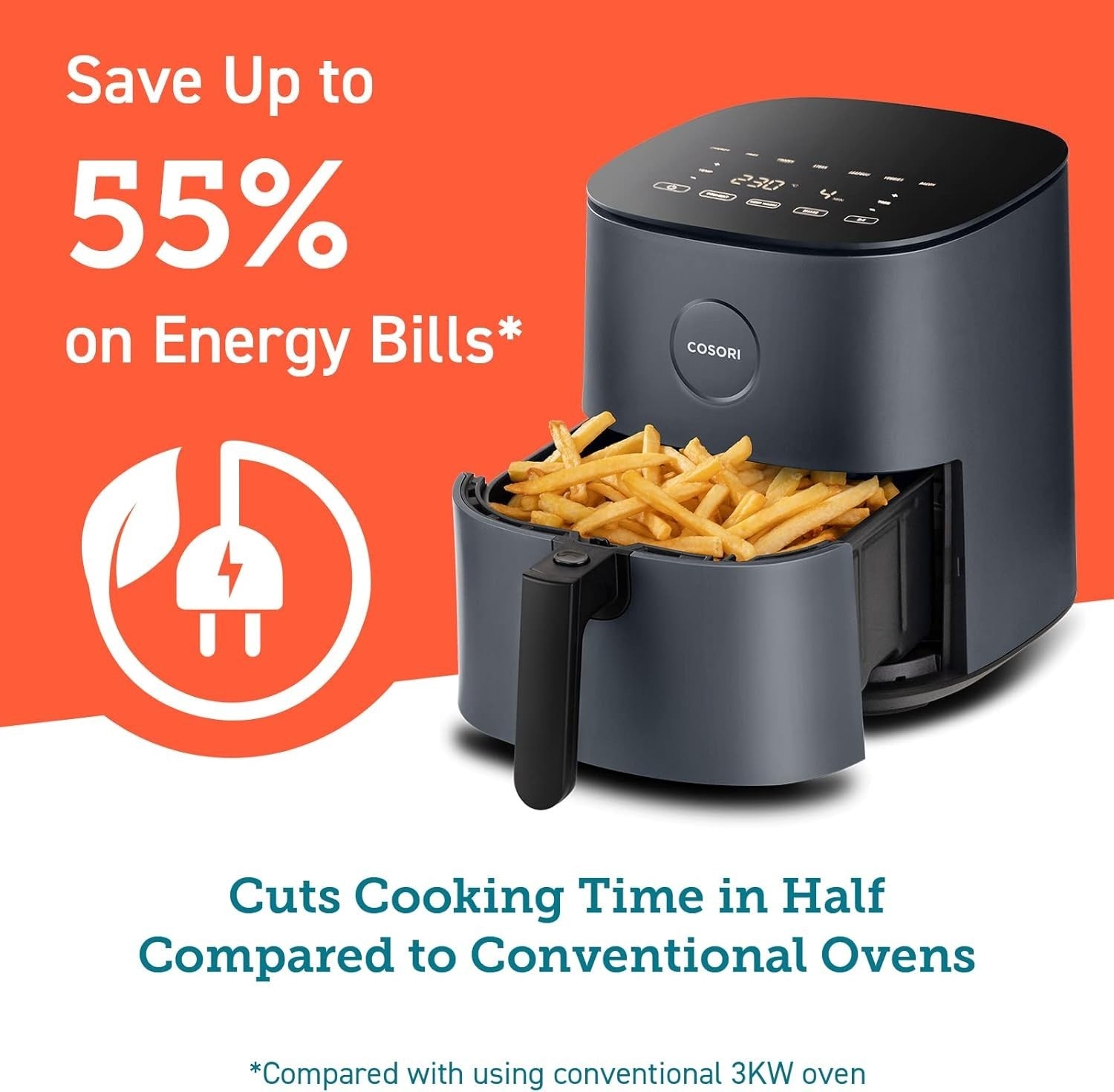 4.7L Compact Air Fryer 9-in-1 Rapid Cook Oven Max 230°C Digital Display Quiet