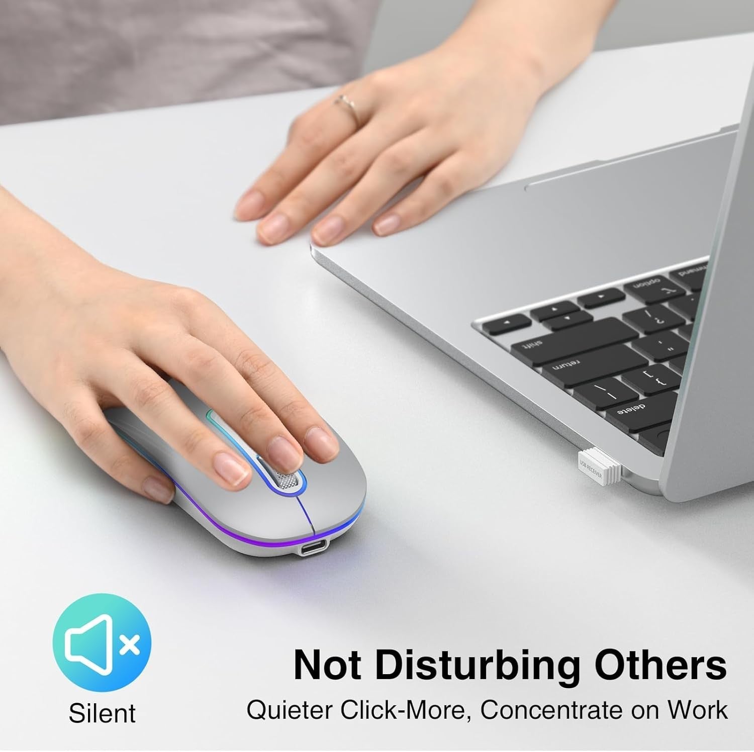 Silent Rechargeable Wireless Mouse Bluetooth 2.4G Slim Ergonomic 1600DPI