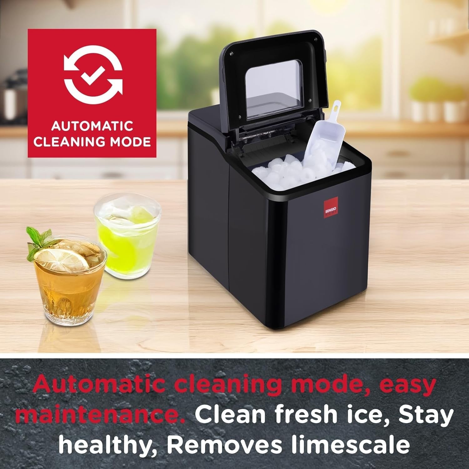 Fast Ice Cube Maker 9 Cubes in 9 Mins, 1.5L Tank, Self-Cleaning Countertop