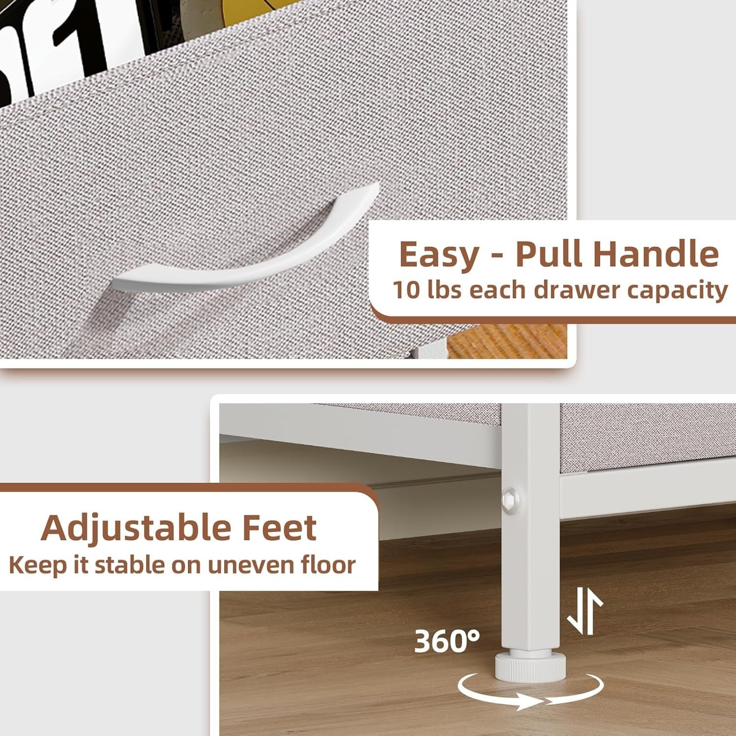 Modern Grey Bedside Tables Set of 2 with Fabric Drawers, Lightweight Cabinets