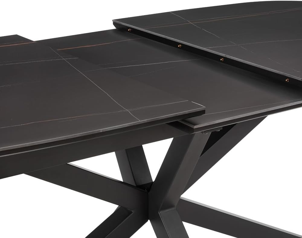 Extending Sintered Stone Dining Table Black Modern Heatproof Scratchproof