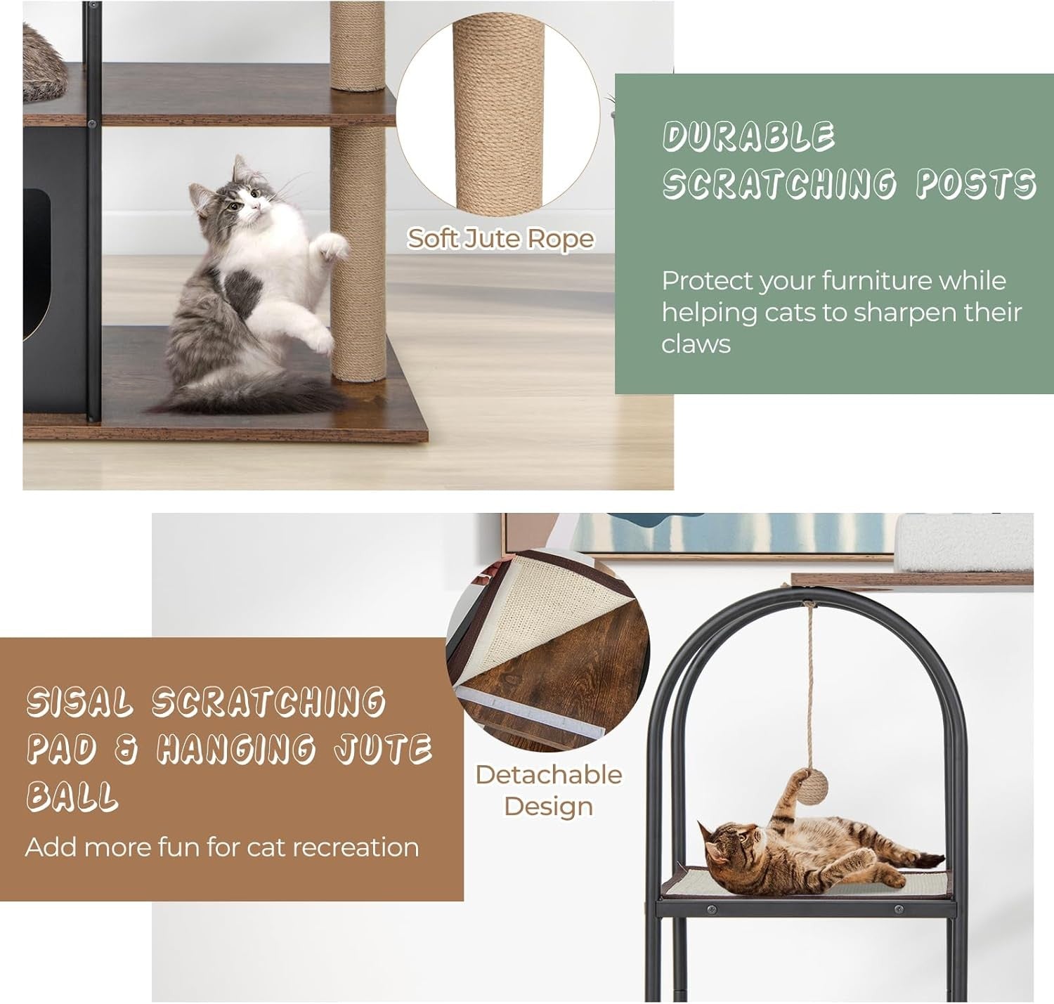 Tall Cat Tree 4 Tier Indoor Cat Tower with Condo Scratching Modern