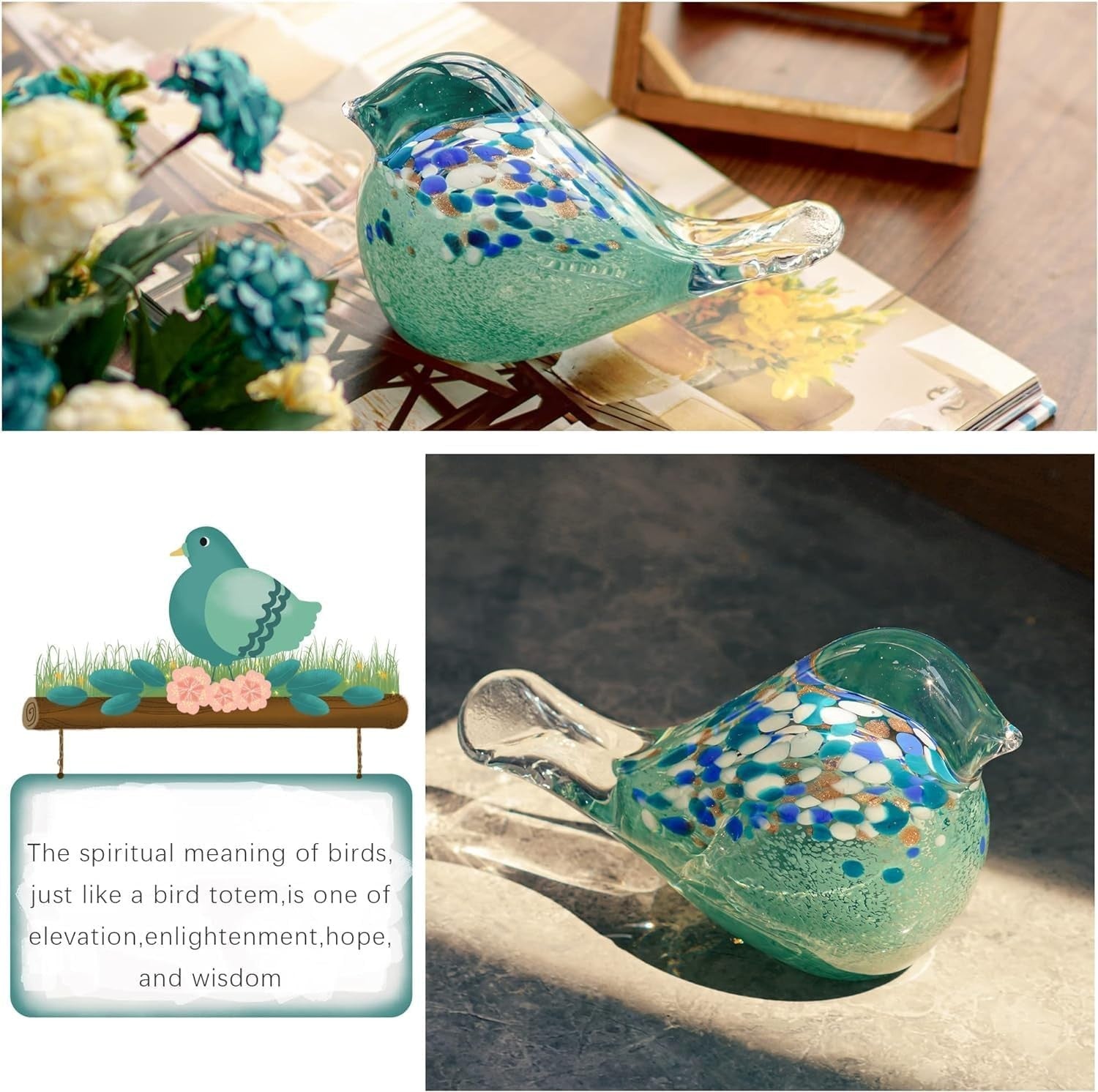 Handmade Glass Bird Ornament | Blown Glass Figurine Paperweight Art Decor Gift