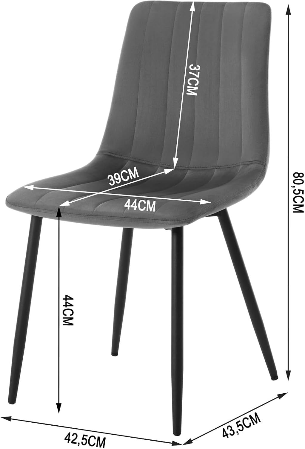 4 Velvet Dining Chairs Padded Upholstered Seat Metal Legs Modern Grey