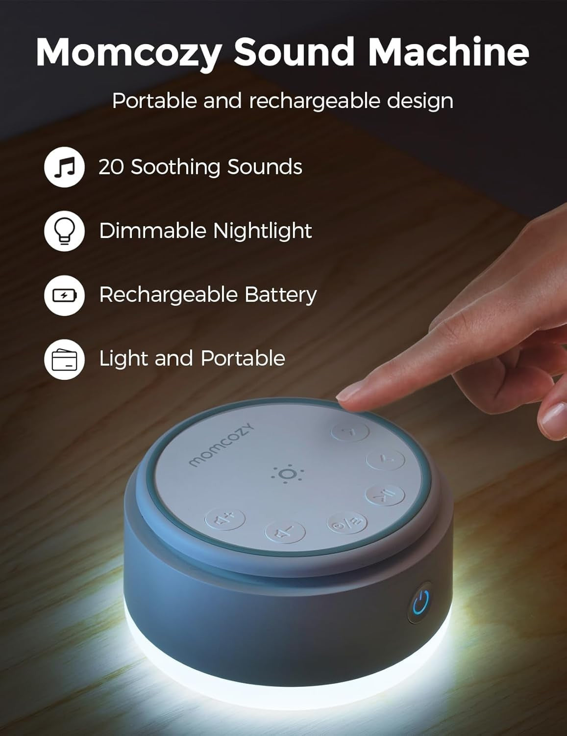 Portable Baby White Noise Machine with 20 Soothing Sounds & Touch Light.