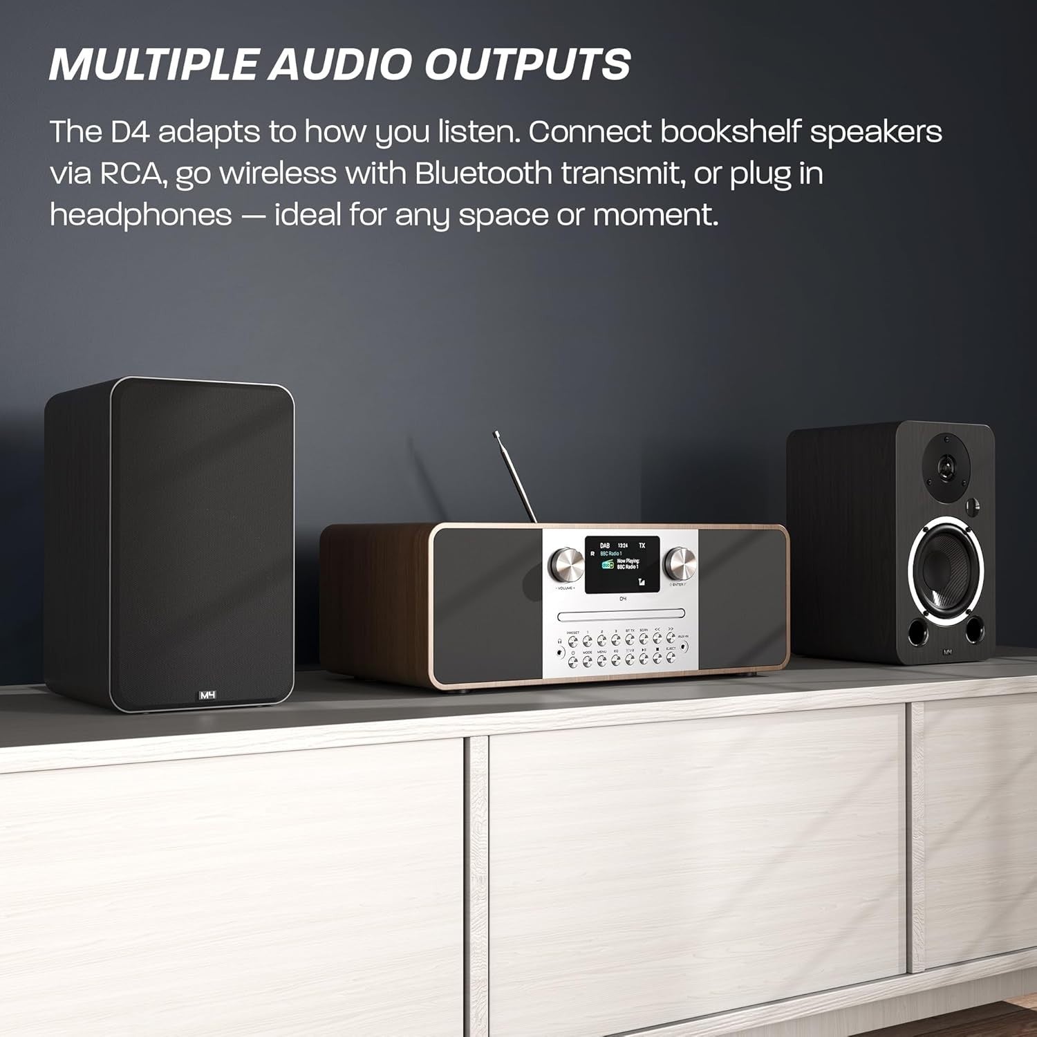DAB/DAB+ FM Radio CD Player Bluetooth USB 60W Walnut Home Audio