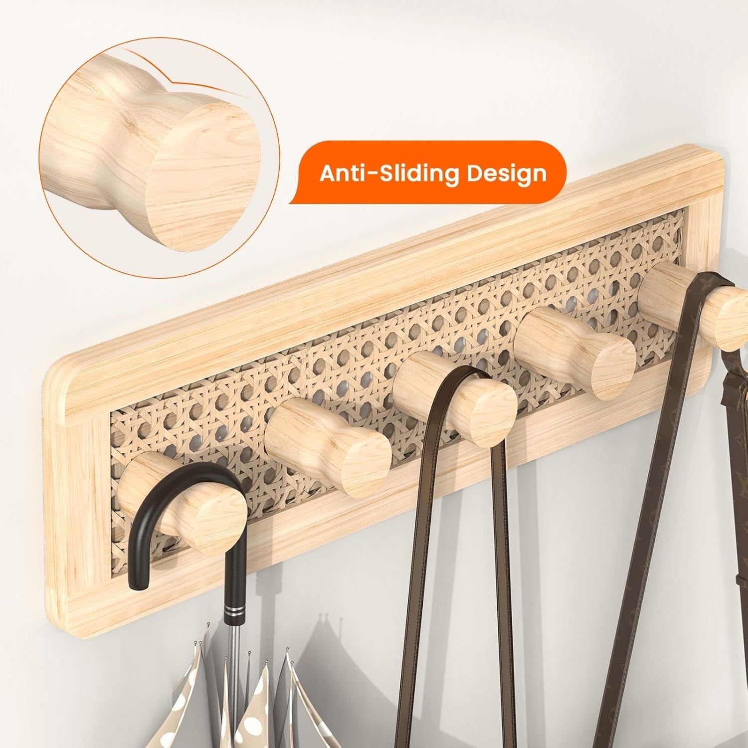 Boho Wooden Wall Hooks Natural Wood Peg Rack for Coats Hats Bags Entryway