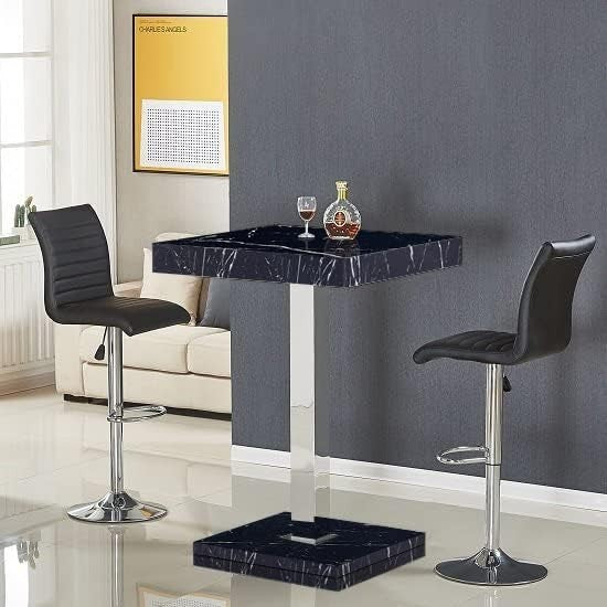 Milano Marble Effect High Gloss Square Bar Table Dining Pub 80×80×110cm Home