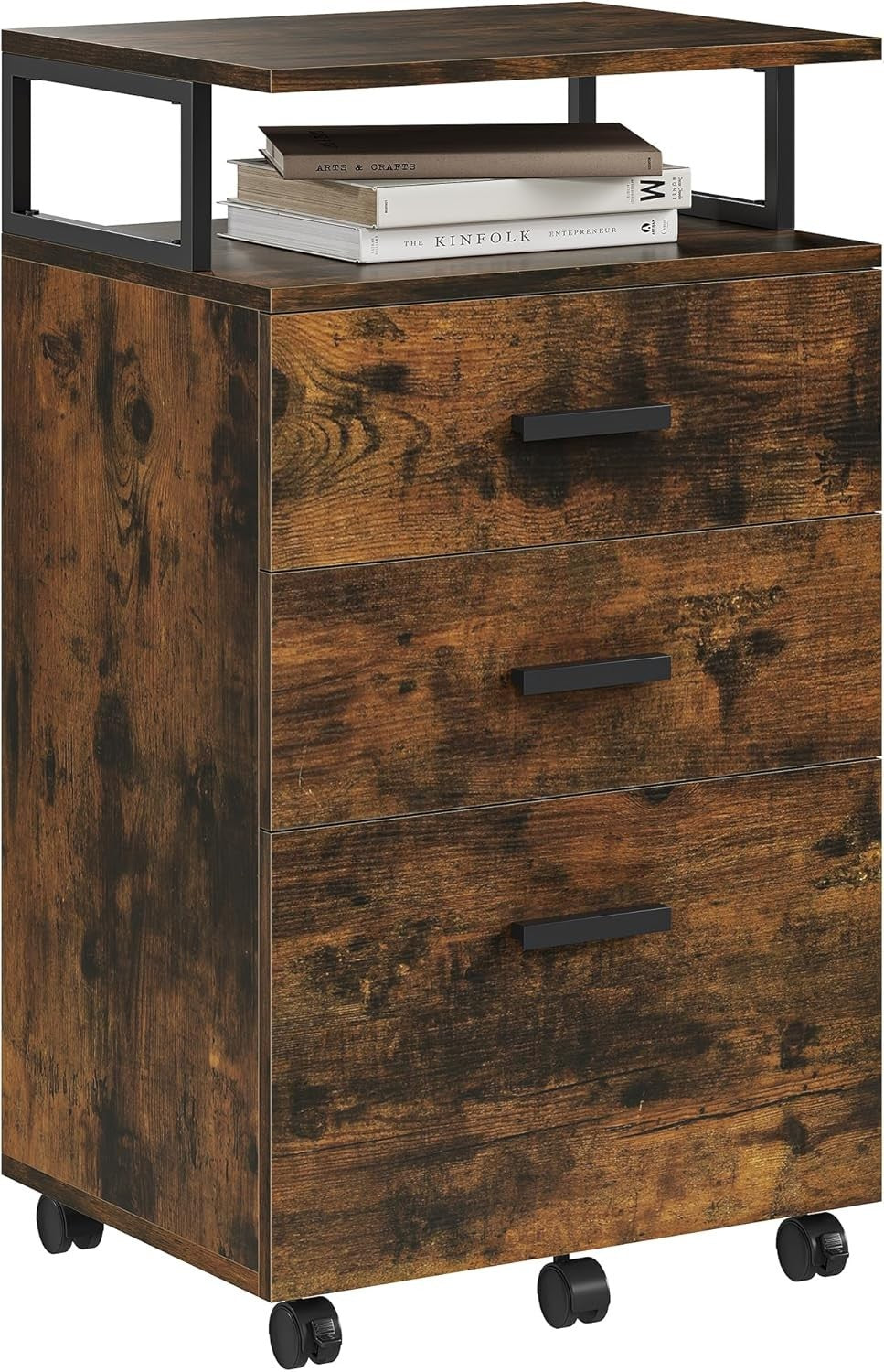 Rustic Mobile Filing Cabinet 3 Drawer Rolling Printer Stand Open Shelf