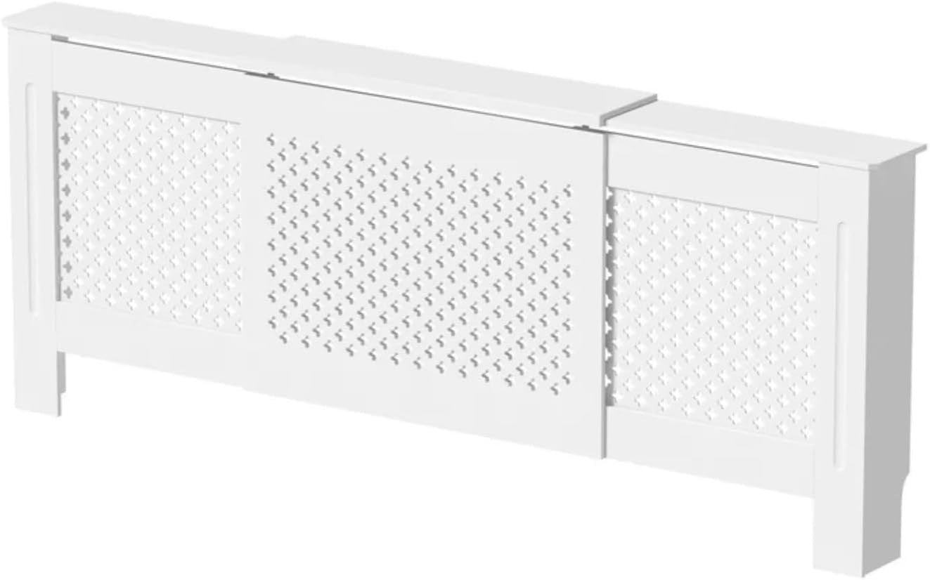 White Radiator Cover Cabinet MDF Cross Slat Adjustable Modern Shelf