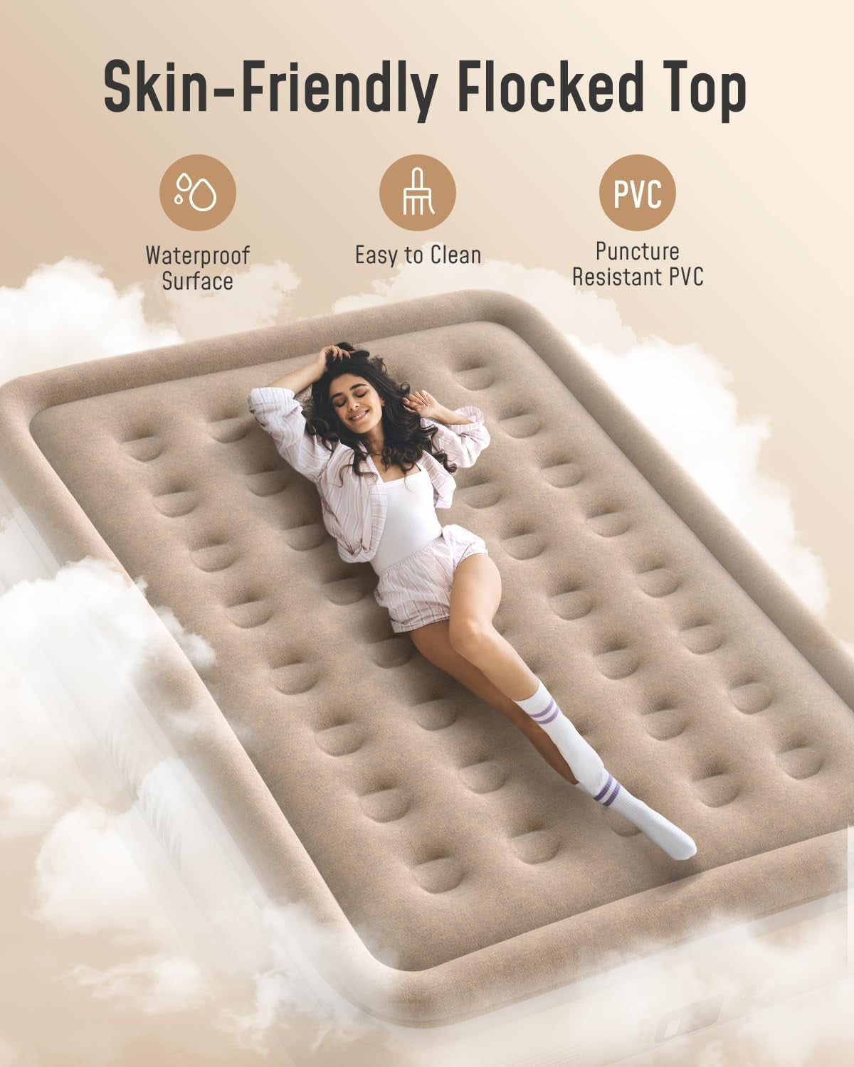 King Size Inflatable Air Bed Electric Pump Raised Flocked Mattress