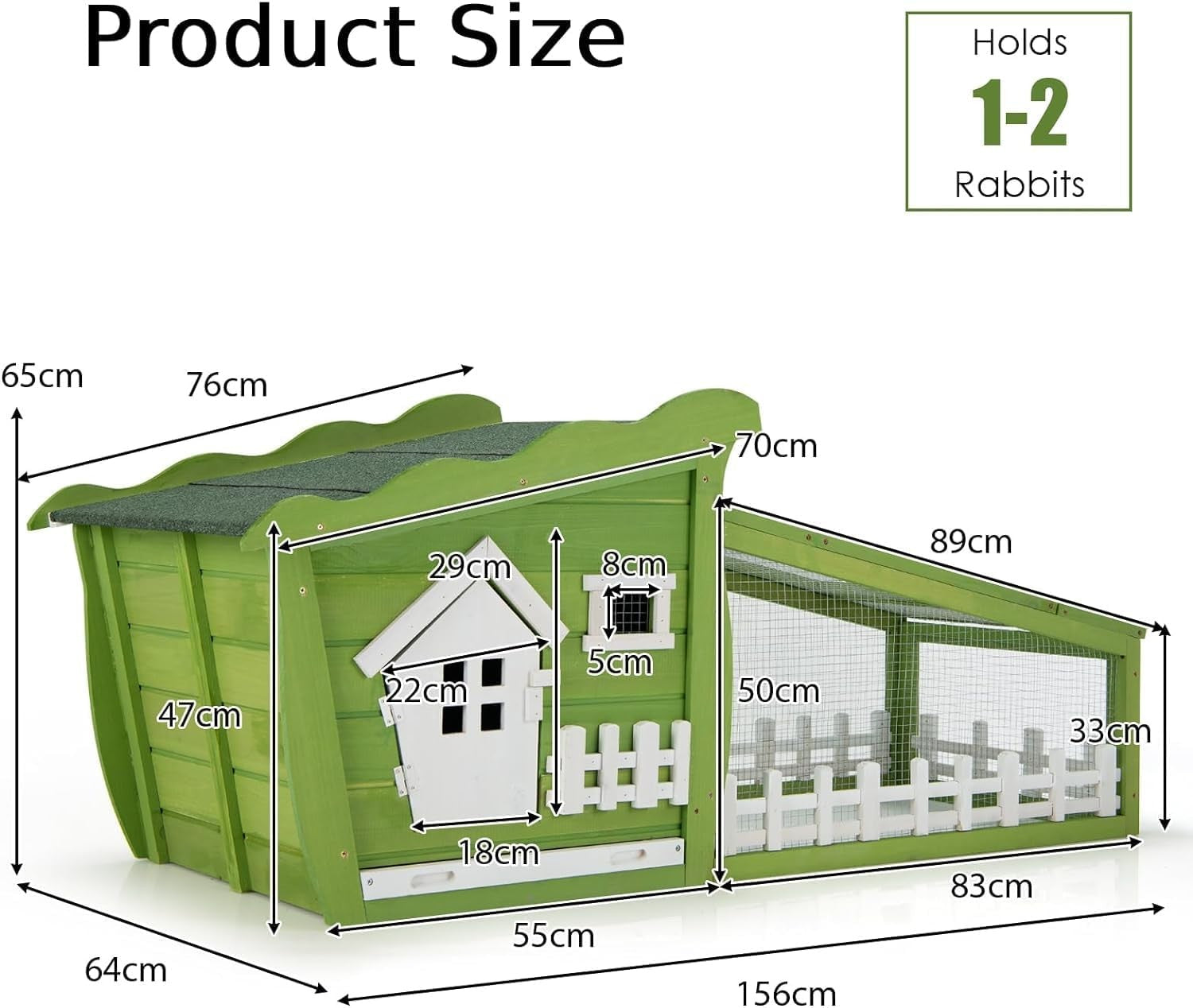 Wooden Rabbit Hutch with Run Outdoor Cage Slide Tray Lockable Door
