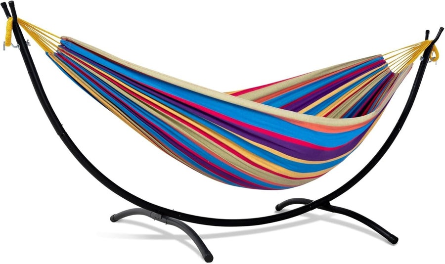 2 Person Hammock with Stand | 475lb Capacity | Portable Outdoor Bed | Rainbow