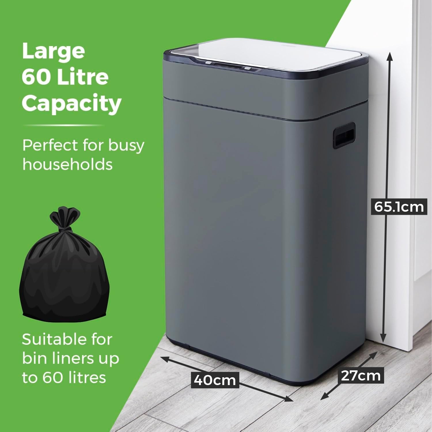 60L Touchless Kitchen Bin | Automatic Sensor Trash Can with Carbon Filter