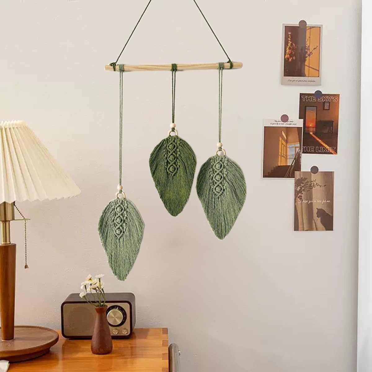 Green Macrame Leaf Wall Hanging Boho Woven Tapestry 80cm