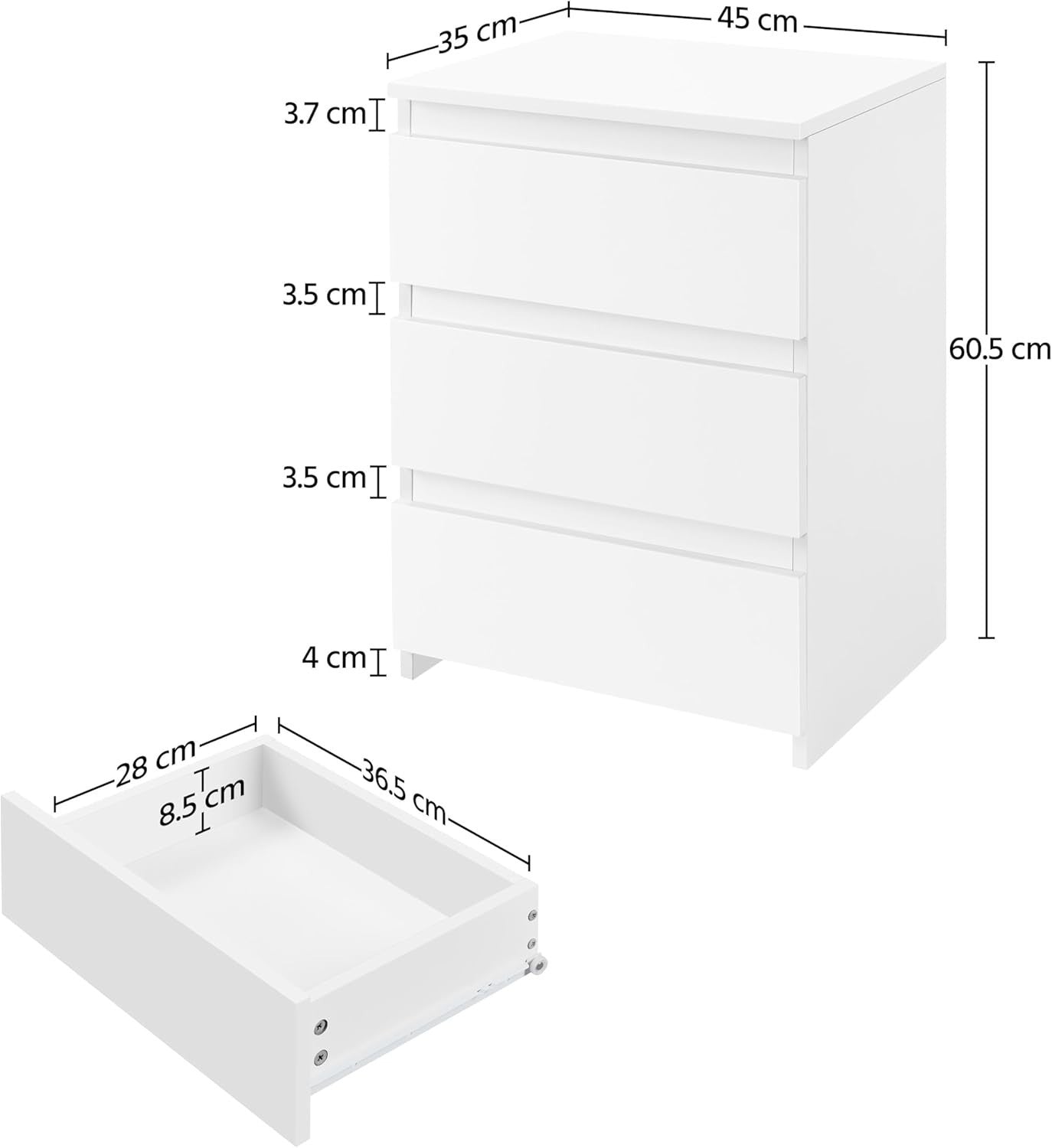 Set of 2 White Bedside Tables with Drawers Modern Wooden Nightstands Bedroom