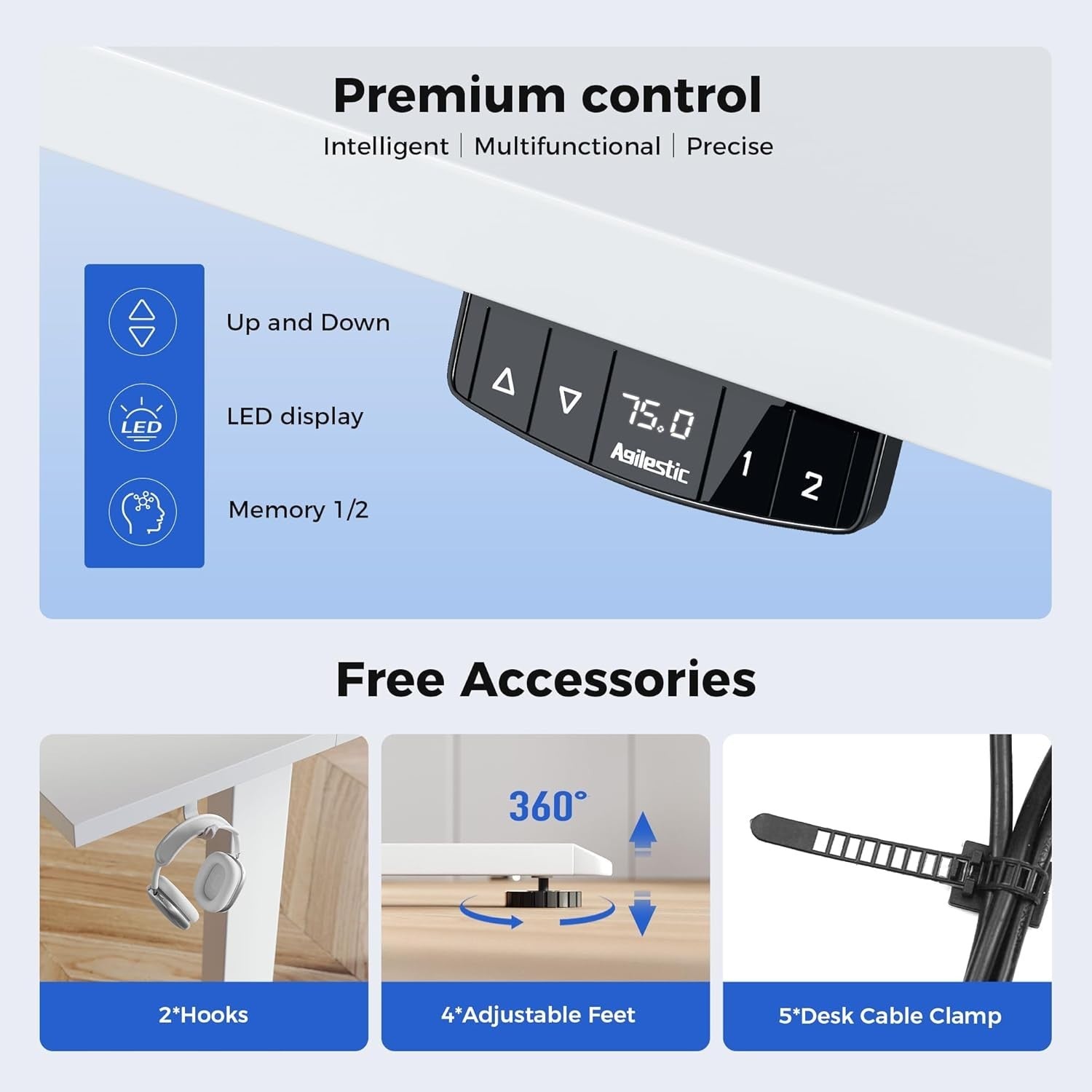 Electric Standing Desk 100x60cm Adjustable Sit Stand Table with Memory