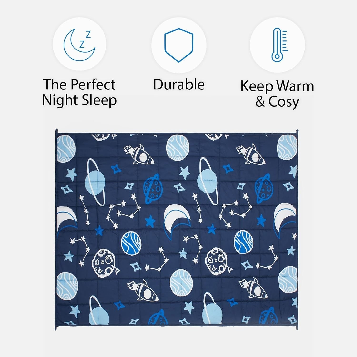 3kg Weighted Blanket 100x150cm Navy Blue Space Teddy Fleece Sleep Aid