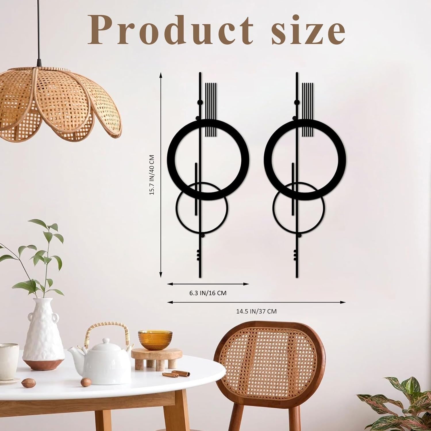 2Pcs Metal Abstract Wall Art – Modern Minimalist Geometric 15.7x6.3in