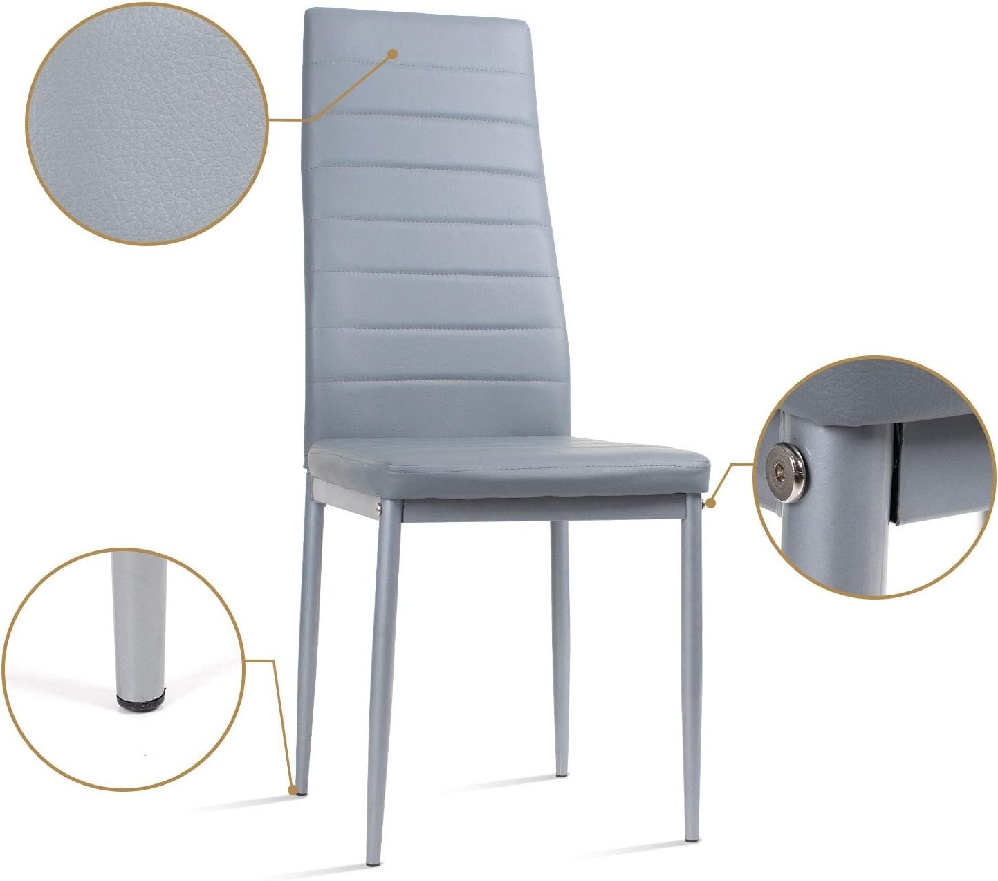 90cm Round Glass Dining Table Set with 2 Grey Faux PU Leather Chairs