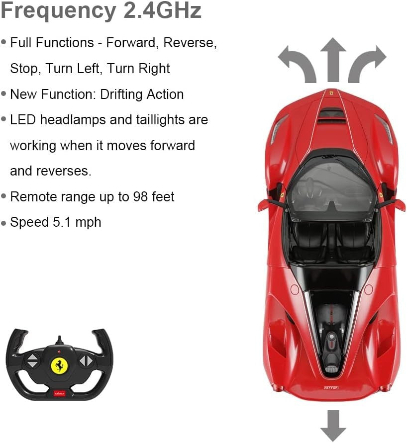 1:14 RC Car – Red Convertible with Open Doors, Working Lights & Drift