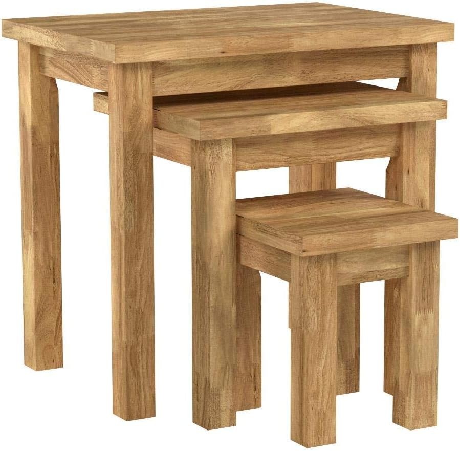 Oak Nest of 3 Tables Coffee Side Lamp End Solid Wood Living Room Furniture