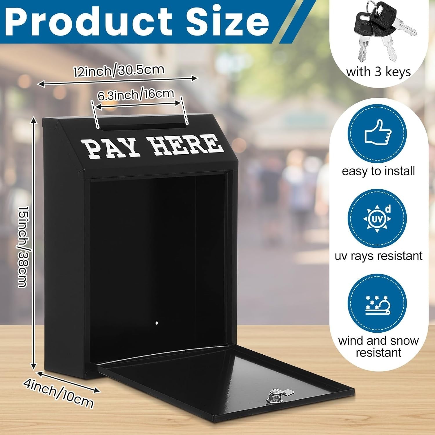 Lockable Cash Drop Box Wall Mount Donation Collection Safe Pay Here