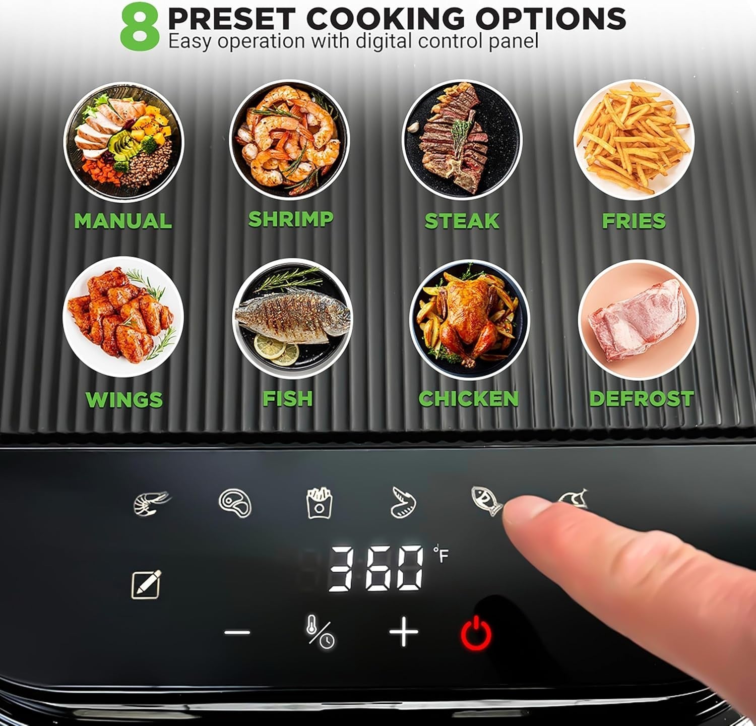 5.8QT Air Fryer 8 Presets Clear Window 1200W Touch LED Timer Temp Control