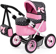 Doll Pram Pushchair Adjustable Handle Foldable with Bag Basket 46cm
