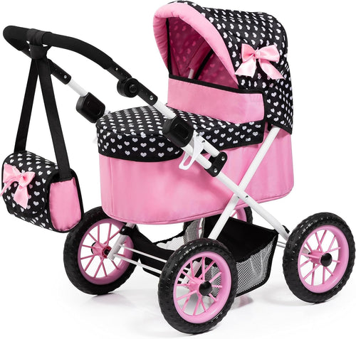 Doll Pram Pushchair Adjustable Handle Foldable with Bag Basket 46cm
