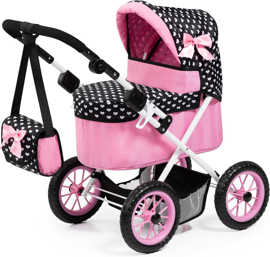 Doll Pram Pushchair Adjustable Handle Foldable with Bag Basket 46cm